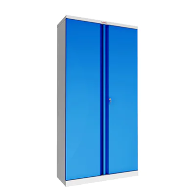 Phoenix Flügeltürenschrank 915 x 1.830 x 370 mm (B x H x T) 4 Fachböden Stahl, pulverbeschichtet Farbe der Front: blau Farbe des Korpus: grau