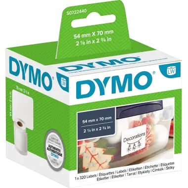 DYMO LabelWriter MultiPurpose - Papier - permanenter Klebstoff - weiß - 54 x 70 mm 320 Etikett(en) (1 Rolle(n) x 320) Mehrzwecketiketten - für DYMO LabelWriter 310, 315, 320, 330, 400, 450, 4XL, SE450, Wireless DYMO LabelWriter MultiPurpose - Papier - permanenter Klebstoff - weiß - 54 x 70 mm 320 Etikett(en) (1 Rolle(n) x 320) Mehrzwecketiketten - für DYMO LabelWriter 310, 315, 320, 330, 400, 450, 4XL, SE450, Wireless