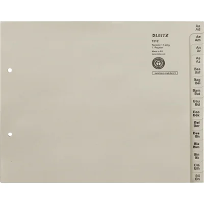 Leitz Registerserie 13120085 DIN A4 A-Z für 12Ordner Tauenpapier grau Leitz Registerserie 13120085 DIN A4 A-Z für 12Ordner Tauenpapier grau