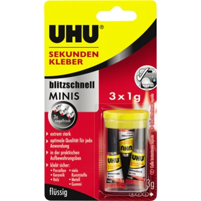 UHU Sekundenkleber blitzschnell MINIS 45415 1g 3 St./Pack. UHU Sekundenkleber blitzschnell MINIS 45415 1g 3 St./Pack.