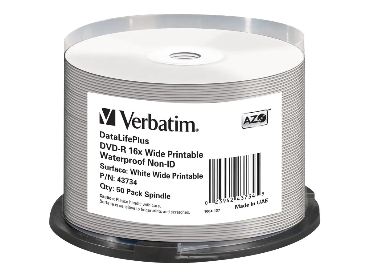 Verbatim DataLifePlus - 50 x DVD-R - 4.7 GB 16x - mit Tintenstrahldrucker bedruckbare Oberfläche, breite bedruckbare Oberfläche - Spindel
