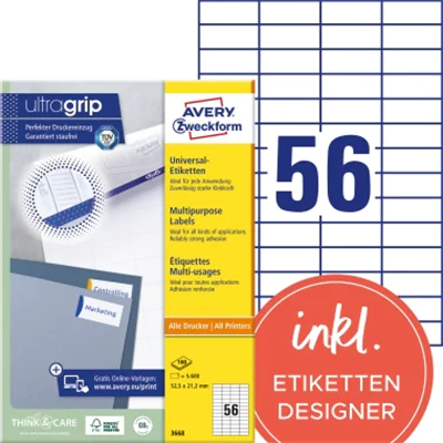 Avery Zweckform Universaletikett 3668 52,5x21,2mm ws 5.600 St./Pack. Avery Zweckform Universaletikett 3668 52,5x21,2mm ws 5.600 St./Pack.