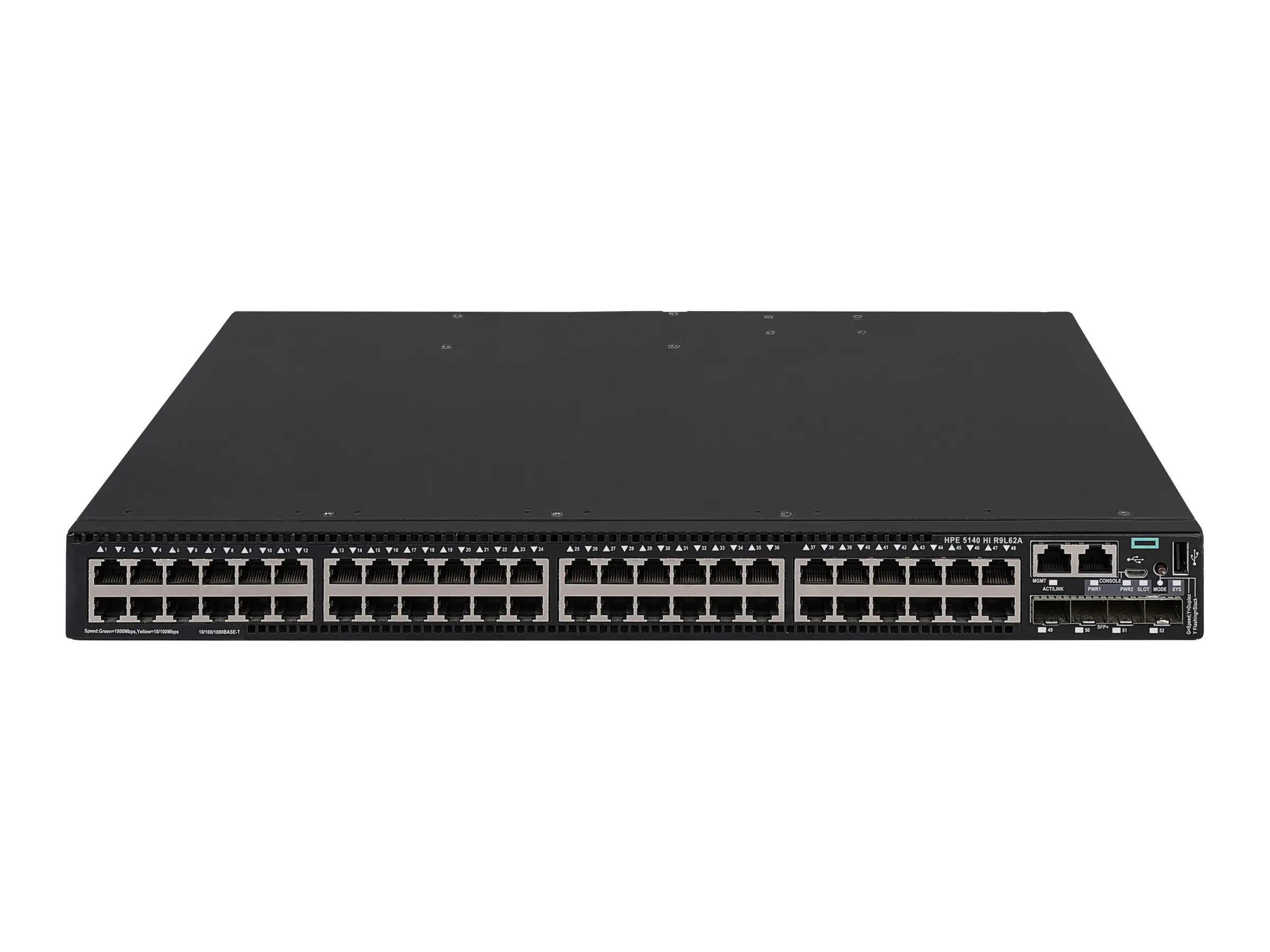 HPE FlexNetwork 5140 HI - Switch - 1 Slot - L3 - managed - 48 x 10/100/1000 + 4 x 10 Gigabit Ethernet / 1 Gigabit Ethernet SFP+ - Luftstrom Seite zu Rückseite - an Rack montierbar