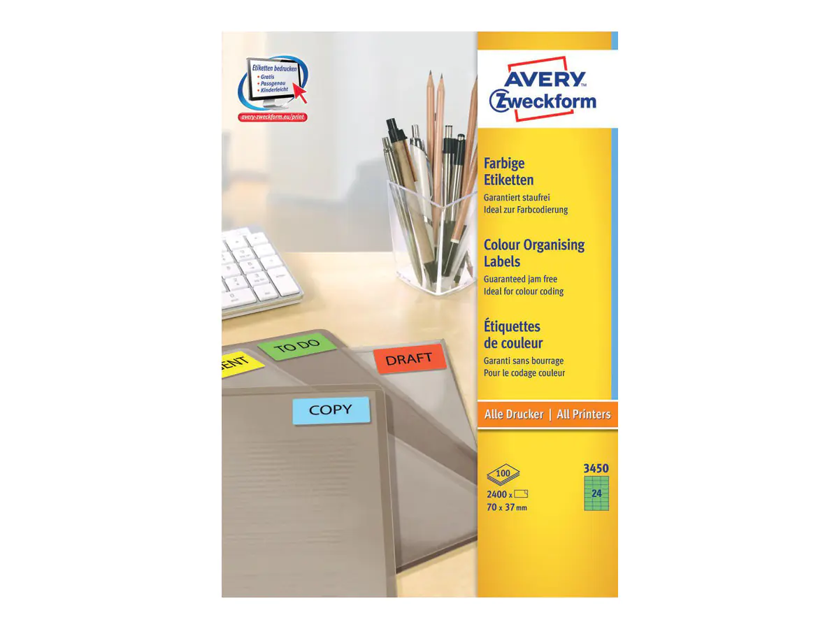 Avery Zweckform Universaletikett 3450 70x37mm grün 2.400 St./Pack.