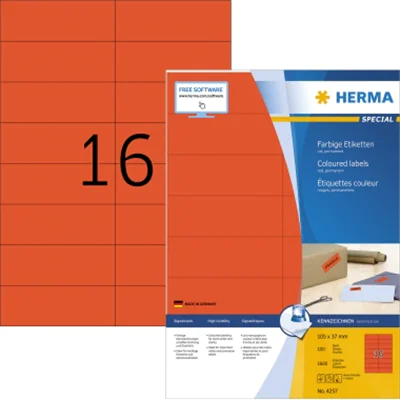 HERMA Etikett 4257 105x37mm A4 rot 1.600 St./Pack. HERMA Etikett 4257 105x37mm A4 rot 1.600 St./Pack.