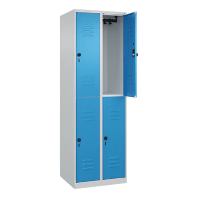 C+P Kleiderspind Classic PLUS 600 x 1.850 x 500 mm (B x H x T) 2 Abteile Stahl Farbe der Front: lichtblau Farbe des Korpus: lichtgrau