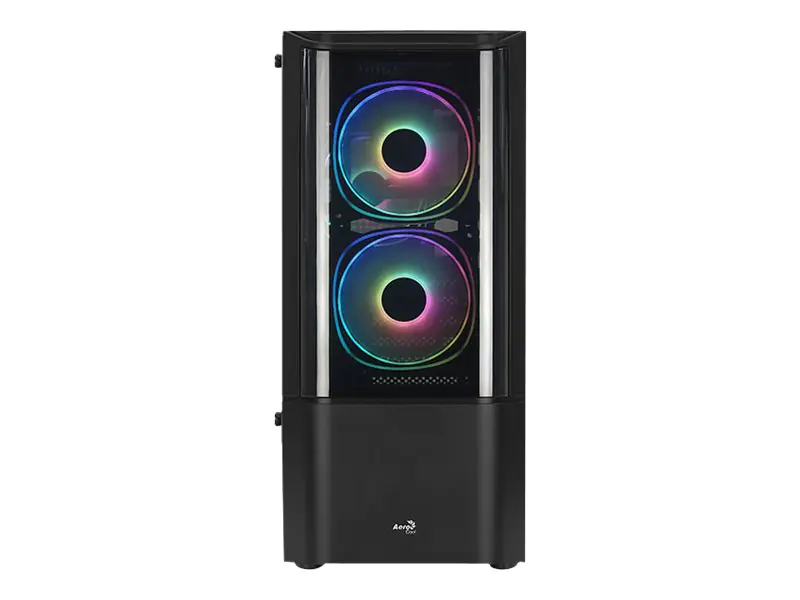 AeroCool Quantum - Mid tower - ATX - Seitenteil mit Fenster (gehärtetes Glas) - keine Spannungsversorgung (ATX) - Schwarz - USB/Audio