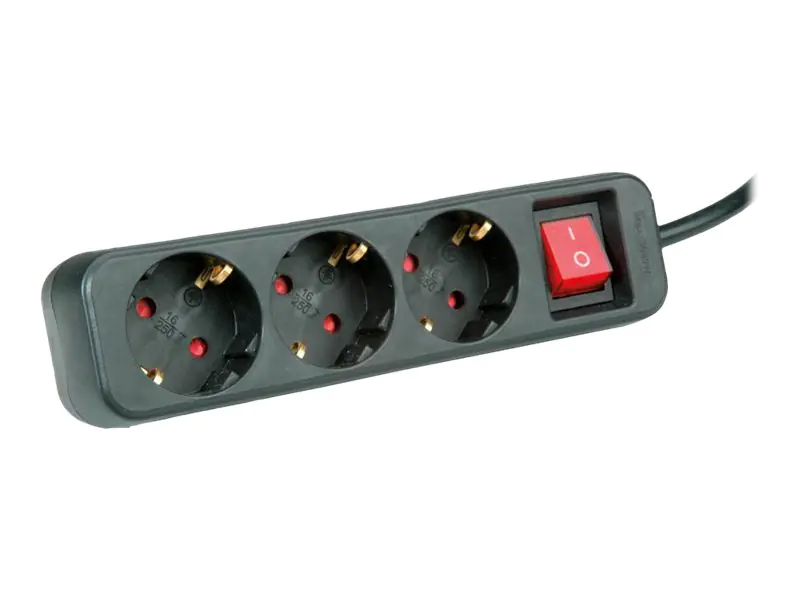 Roline - Steckdosenleiste - Wechselstrom 250 V - 3600 Watt - Eingabe, Eingang CEE 7/4 - Ausgangsanschlüsse: 3 (3 x CEE 7/4) - 3 m Schnur - Schwarz