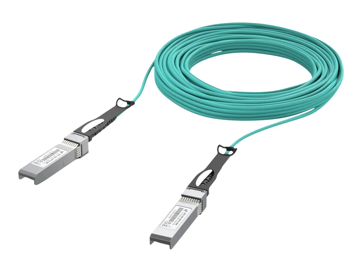 Ubiquiti - 10GBase-AOC direct attach cable - SFP+ zu SFP+ - 20 m - 3 mm - Glasfaser - Active Optical Cable (AOC) - Aquamarin