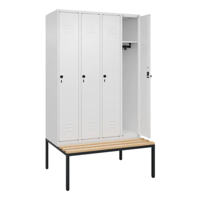 C+P Kleiderspind Classic PLUS 1.200 x 2.120 x 815 mm (B x H x T) 4 Abteile Stahl/Holz verkehrsweiß