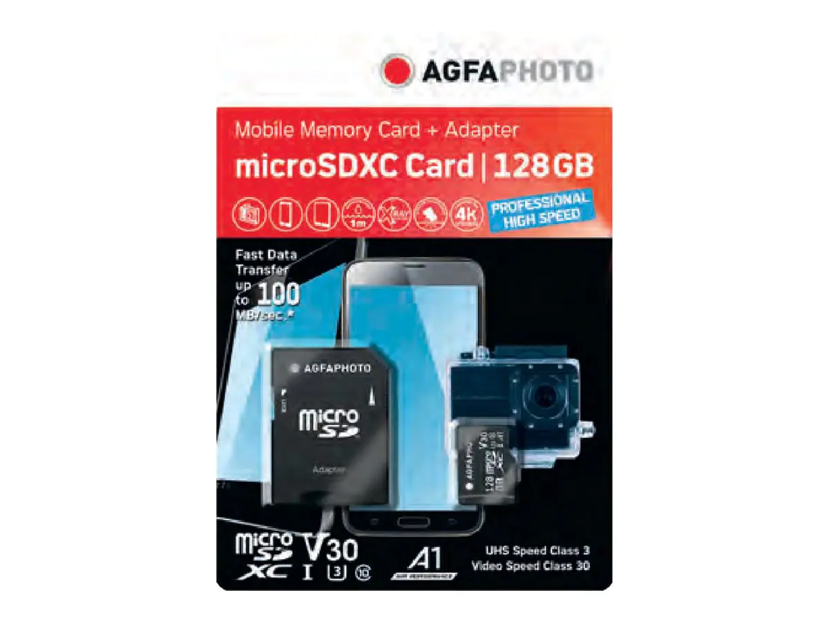 AGFA MicroSDXC UHS-I 128GB High Speed Class 10 U1 V10 - Extended Capacity SD (MicroSDHC)