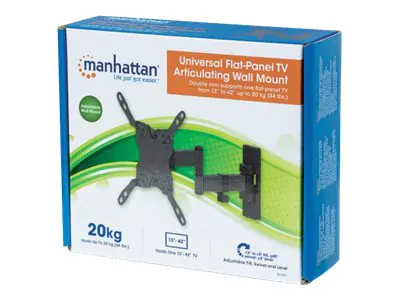 Manhattan TV & Monitor Mount, Wall, Full Motion, 1 screen, Screen Sizes: 13-42", Black, VESA 75x75 to 200x200mm, Max 20kg, Tilt & Swivel with 3 Pivots, Lifetime Warranty - Klammer - für LCD TV - massiver Stahl - Schwarz - Bildschirmgröße: 33-111.8 cm