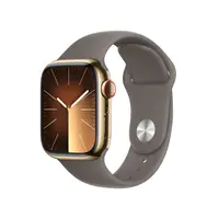 Apple Watch Series 9 (GPS + Cellular) - 41 mm - Gold, Edelstahl - intelligente Uhr mit Sportband - Flouroelastomer - Clay - Bandgröße: M/L - 64 GB - Wi-Fi, Bluetooth, UWB, LTE - 4G - 42.3 g