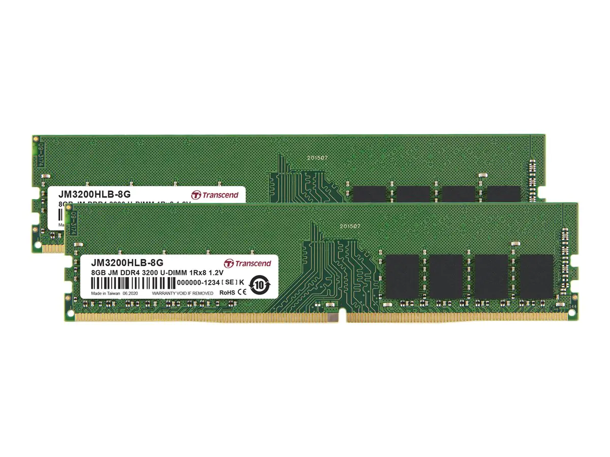 Transcend JetRAM - DDR4 - kit - 16 GB: 2 x 8 GB - DIMM 288-PIN - 3200 MHz / PC4-25600 - CL22 - 1.2 V - ungepuffert - non-ECC