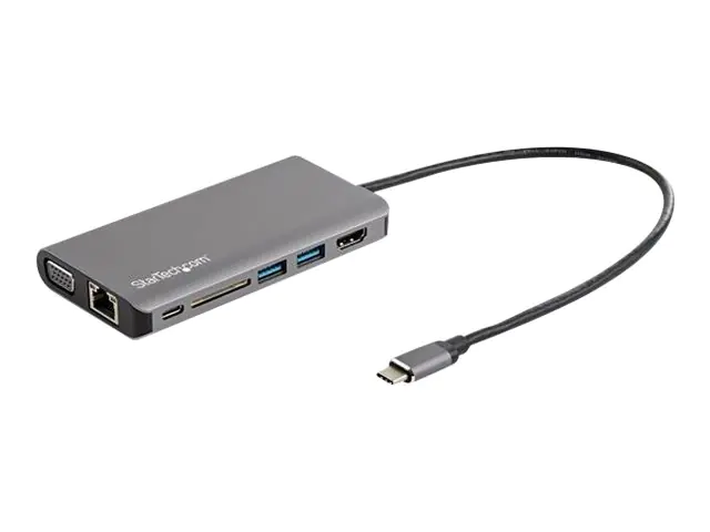 StarTech USB C Multiport Adapter, USB-C Mini Travel Dock with 4K HDMI or 1080p VGA, 3x USB 3.0 Hub, SD, GbE, Audio, 100W PD Pass-Through, Portable Docking Station for Laptop/Tablet - USB 3.0 Mini Dock - Dockingstation - USB-C - VGA, HDMI - 1GbE StarTech USB C Multiport Adapter, USB-C Mini Travel Dock with 4K HDMI or 1080p VGA, 3x USB 3.0 Hub, SD, GbE, Audio, 100W PD Pass-Through, Portable Docking Station for Laptop/Tablet - USB 3.0 Mini Dock - Dockingstation - USB-C - VGA, HDMI - 1GbE