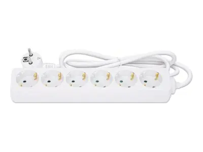 Manhattan Power Distribution Unit EU (2-pin), x6 gang/output, 2m cable, 16A, White, Extension Lead, PDU, Power Strip, Three Year Warranty - Steckdosenleiste - AC 220-250 V - 3680 Watt - Eingabe, Eingang Typ F - Ausgangsanschlüsse: 6 (Typ F) 168304