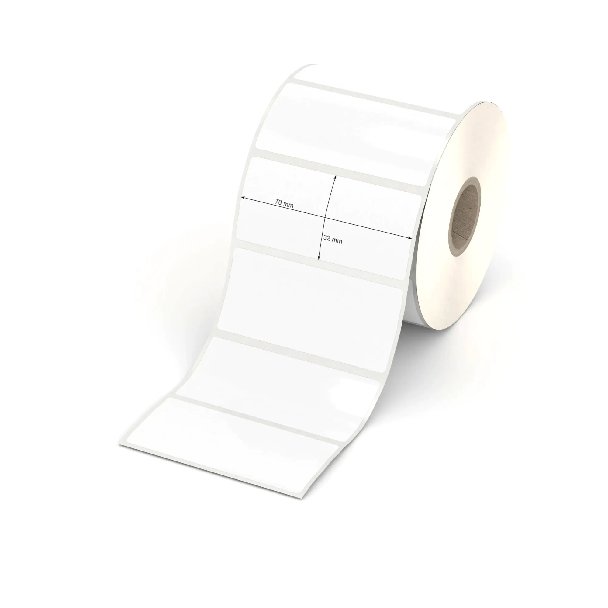 Etiketten 70 x 32 mm PE-Folie weiss glänzend & leicht ablösbar Hülse 25 mm Pack a 9 Rollen