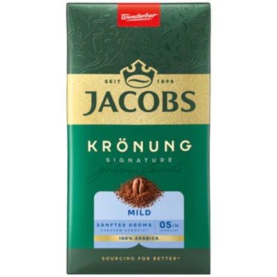 JACOBS Kaffee Krönung Mild gemahlen 500 g/Pack. JACOBS Kaffee Krönung Mild gemahlen 500 g/Pack.