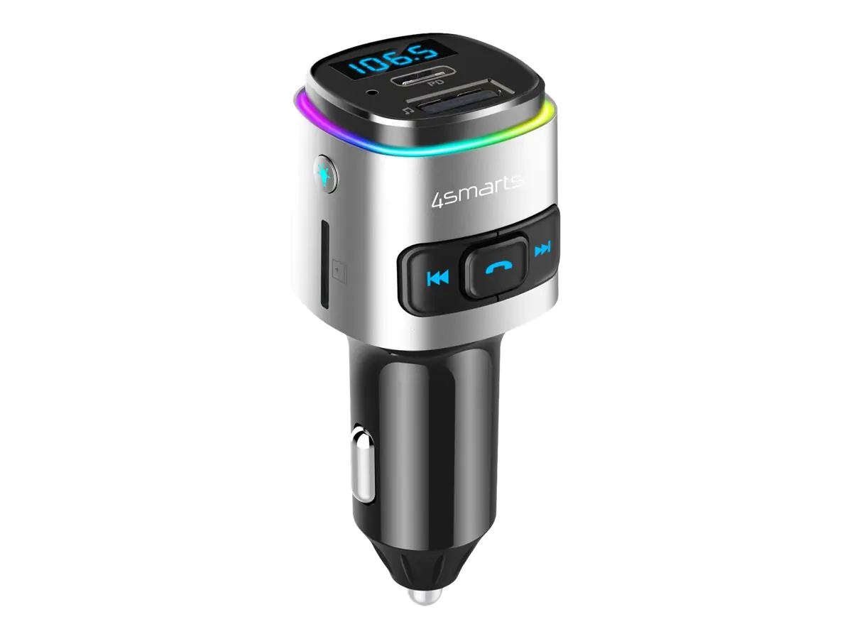 4smarts Media&Assist 2 - Bluetooth-Freihand/FM-Sender/Ladegerät - mit Multimedia-Eingang - Schwarz, Silber