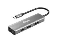 equip - Videoadapter - 24 pin USB-C männlich zu USB, HD-15 (VGA), HDMI, DisplayPort weiblich - 15 cm - Silber - unterstützt 4K 60 Hz (3840 x 2160), unterstützt 1920 x 1080 bei 60 Hz