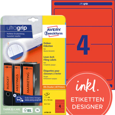Avery Zweckform Ordneretikett L4766-20 61x192mm rt 80 St./Pack. Avery Zweckform Ordneretikett L4766-20 61x192mm rt 80 St./Pack.