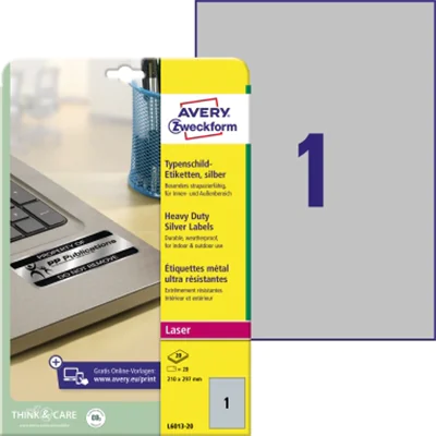 Avery Zweckform Typenschildetikett L6013-20 210x297mm 20 St./Pack. Avery Zweckform Typenschildetikett L6013-20 210x297mm 20 St./Pack.