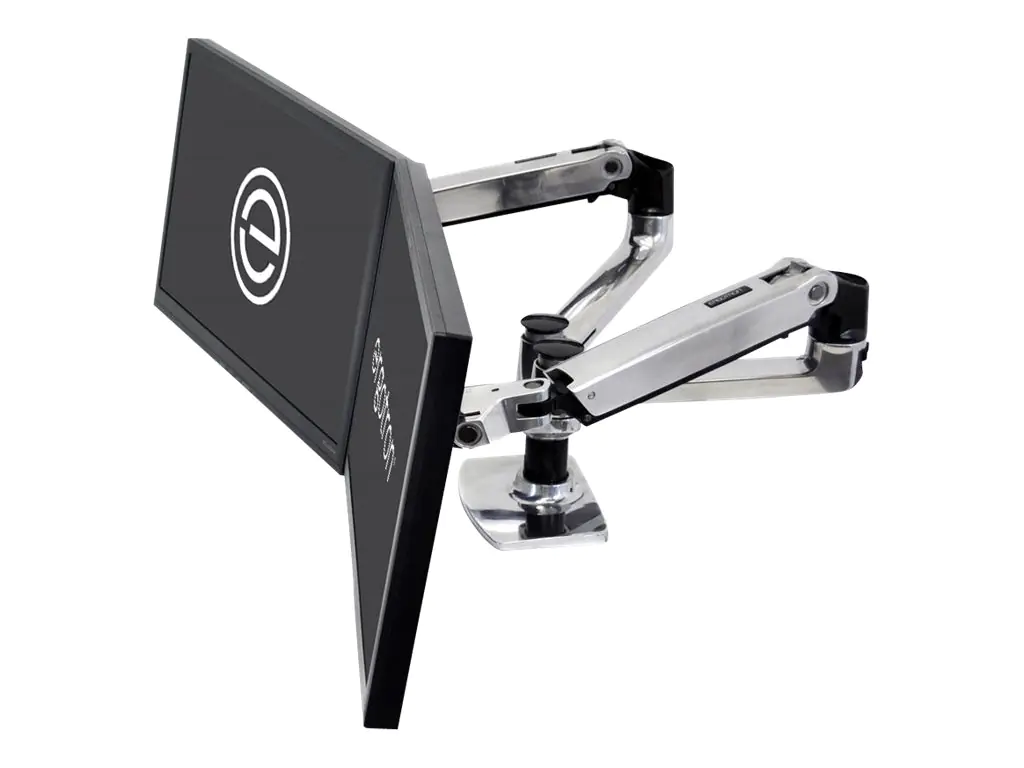 Ergotron LX Dual Side-by-Side Arm - Befestigungskit (Spannbefestigung für Tisch, Tischplattenbohrung, Stange, 2 Gelenkarme, 2 Erweiterungsklammern, T-Halterung, Basis) - Patentierte Constant Force Technologie - für 2 LCD-Displays - Aluminium, Stahl -