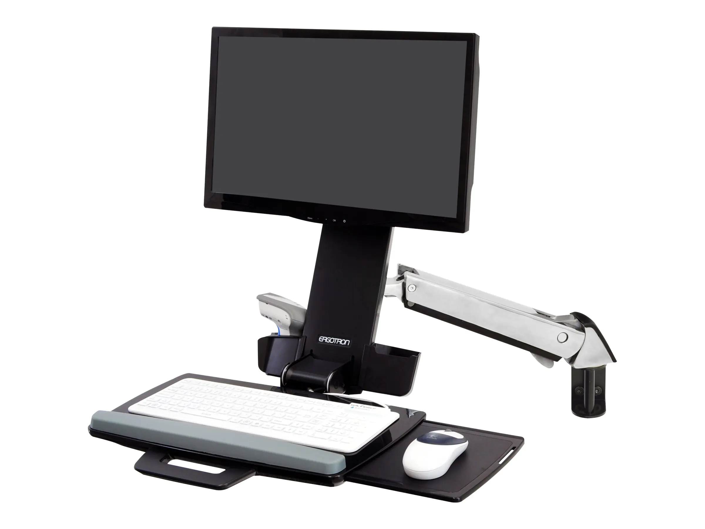Ergotron Befestigungskit (Handgelenkkissen, Schienenmontage Halterungsset, höhenverstellbare Halterung, Tastaturablage mit linker/rechter Mausablage, Ablage für Barcode-Scanner und Maus, Combo Schwenkarm) - für LCD-Display / PC-Ausrüstung - Polished