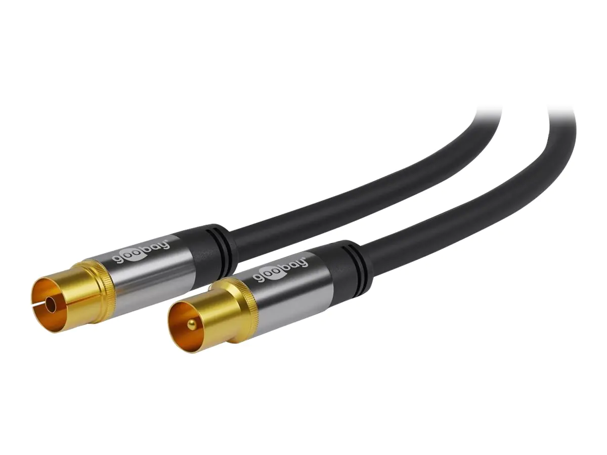 goobay - Antennenkabel - RF-Anschluss weiblich zu RF-Anschluss männlich - 2 m - Vierfach abgeschirmtes Koaxialkabel - 135 dB - Schwarz