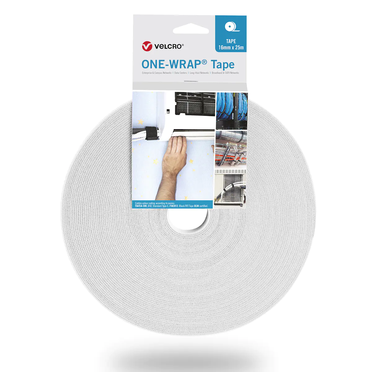 VELCRO One Wrap Tape, Velcro cable tie, Polypropylen (PP), Weiß, 25000 mm, 20 mm, 1 Stück(e) VEL-OW64139