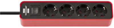 Brennenstuhl 1153240070, 1,5 m, Drinnen, IP20, Schwarz, Rot, 4 AC-Ausgänge, 270 mm