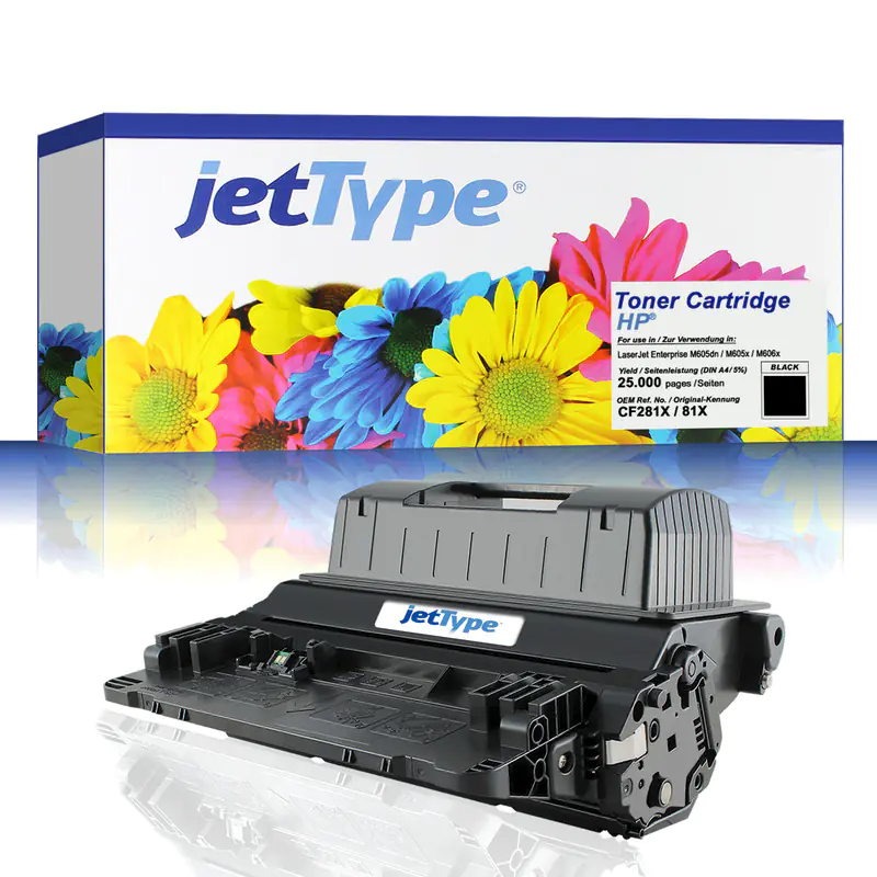jetType Toner kompatibel zu HP CF281X 81X schwarz 25.000 Seiten Große Füllmenge 1 Stück jetType Toner kompatibel zu HP CF281X 81X schwarz 25.000 Seiten Große Füllmenge 1 Stück