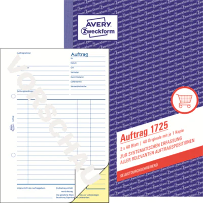 Avery Zweckform Auftragsformular 1725 DIN A5 2x40Blatt Avery Zweckform Auftragsformular 1725 DIN A5 2x40Blatt