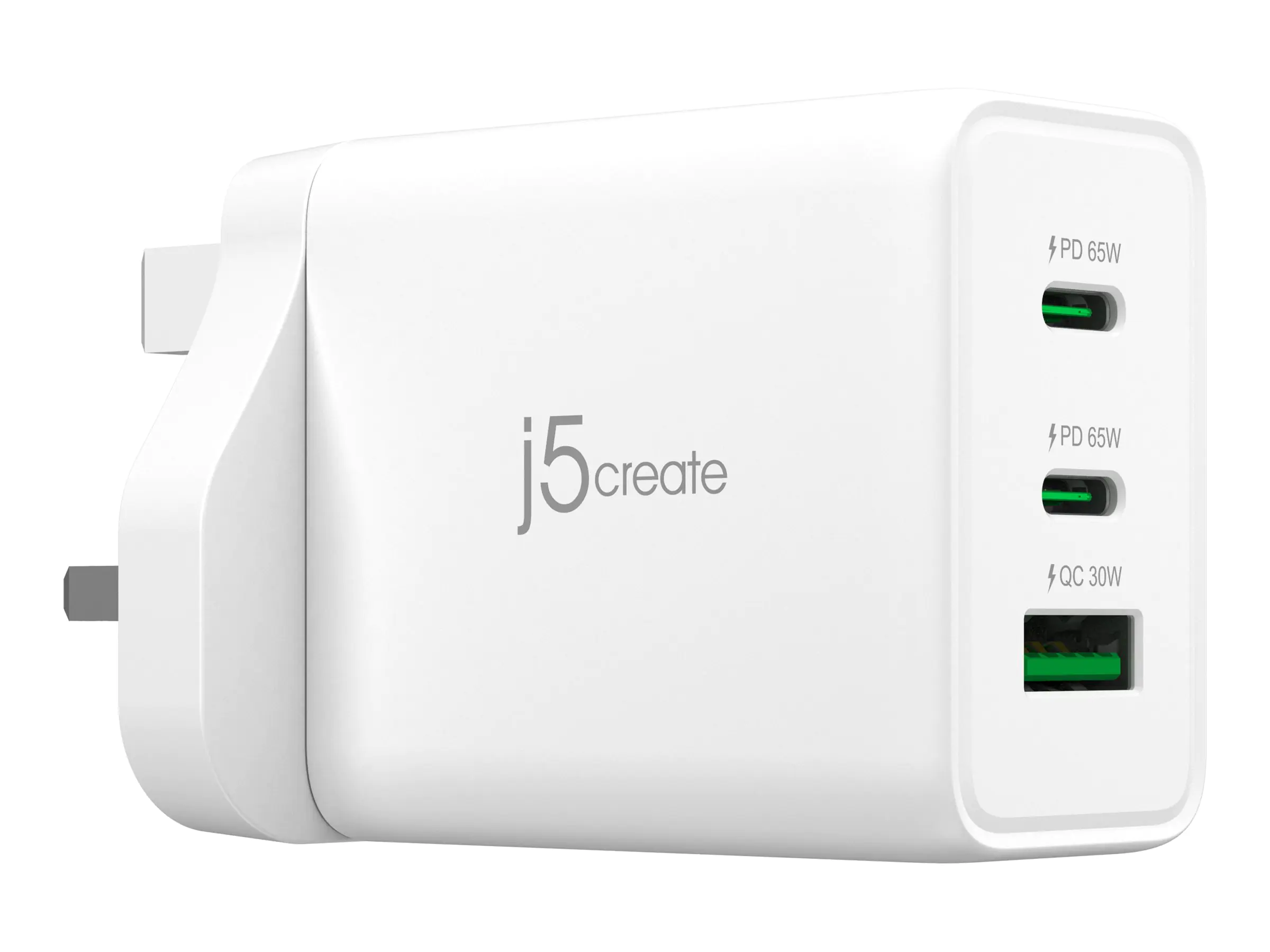 j5create JUP3365 - Netzteil - 65 Watt - 4.5 A - PD 3.0, QC 3.0 - 3 Ausgabeanschlussstellen (2 x USB-C, USB Typ A) JUP3365-FN