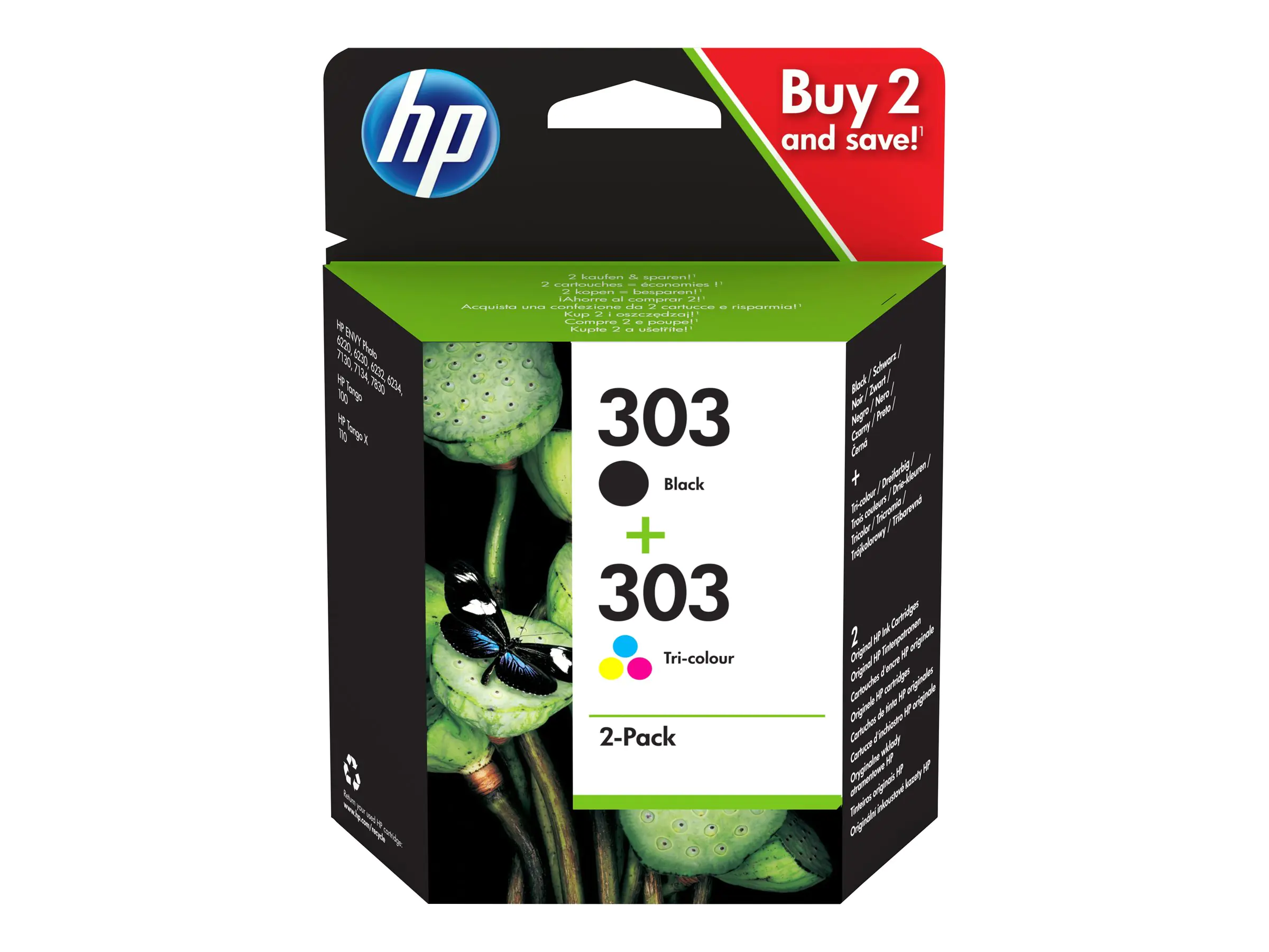 HP 303 - 2er-Pack - Farbe (Cyan, Magenta, Gelb), pigmentiertes Schwarz - original - Tintenpatrone - für ENVY Photo 62XX, Photo 71XX, Photo 78XX; ENVY Inspire 72XX, 79XX