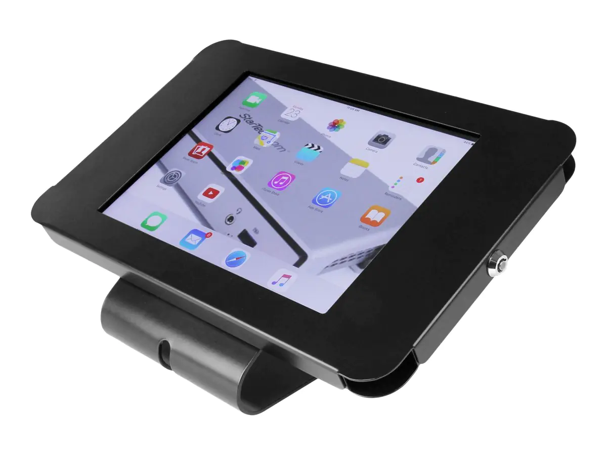StarTech Abschließbarer Tablet Ständer für iPad - Tablet Gehäuse Tisch oder Wand montierbar - Unterstützt 9,7" iPad - Aufstellung (Montageklammer, Kissen, Frontplatte, Rückplatte) - für Tablett - verriegelbar - Stahl - Schwarz - Bildschirmgröße: 24.6 cm (