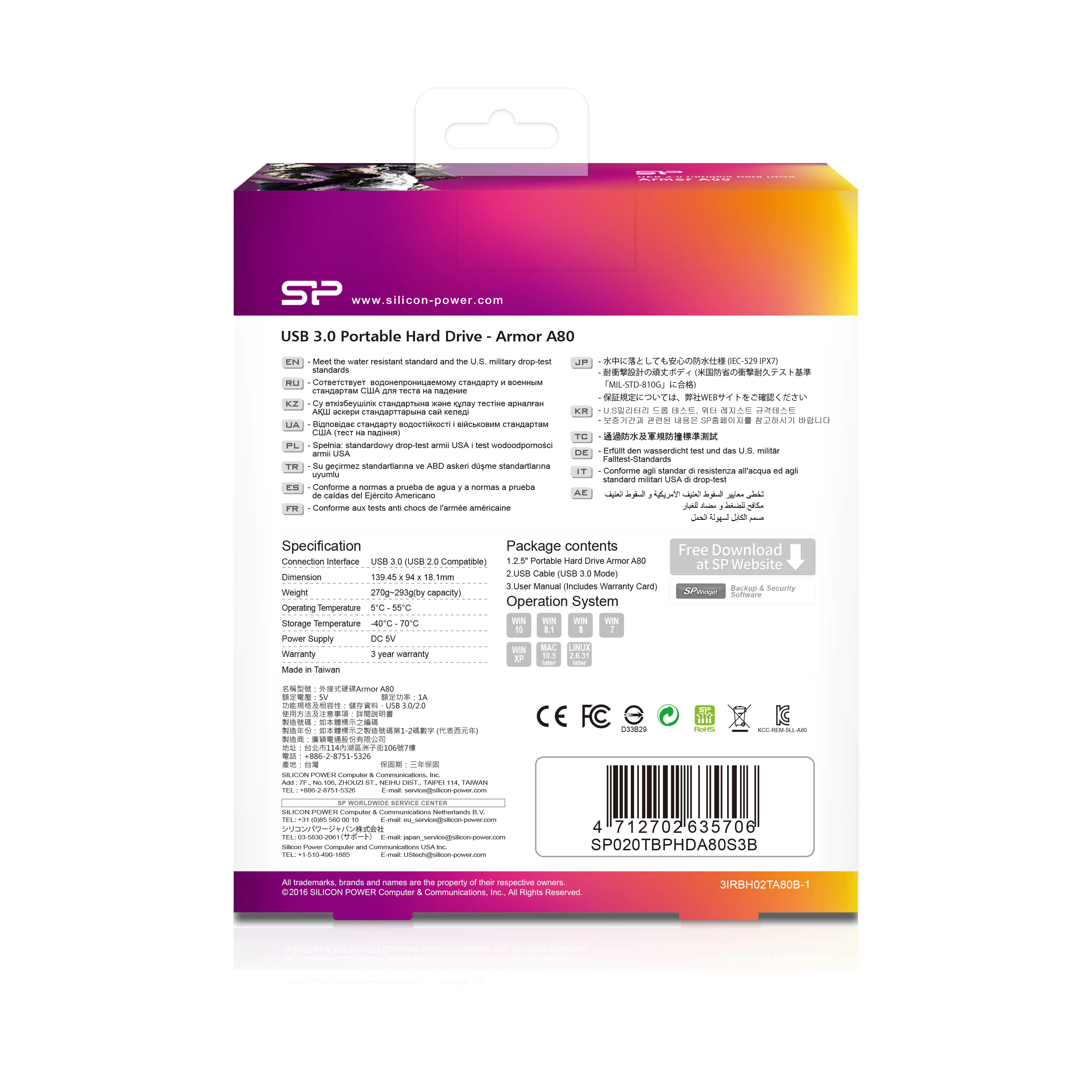 Silicon Power Armor A80 - Festplatte - 2 TB - extern (tragbar) - 2.5" (6.4 cm) - USB 3.0 - Blau