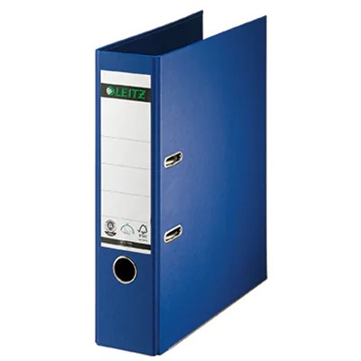 Leitz Ordner 80mm DIN A4 Rückenschild: geklebt Werkstoff: Pappe Material außen: Papier Material innen: Papier nachtblau Leitz Ordner 80mm DIN A4 Rückenschild: geklebt Werkstoff: Pappe Material außen: Papier Material innen: Papier nachtblau