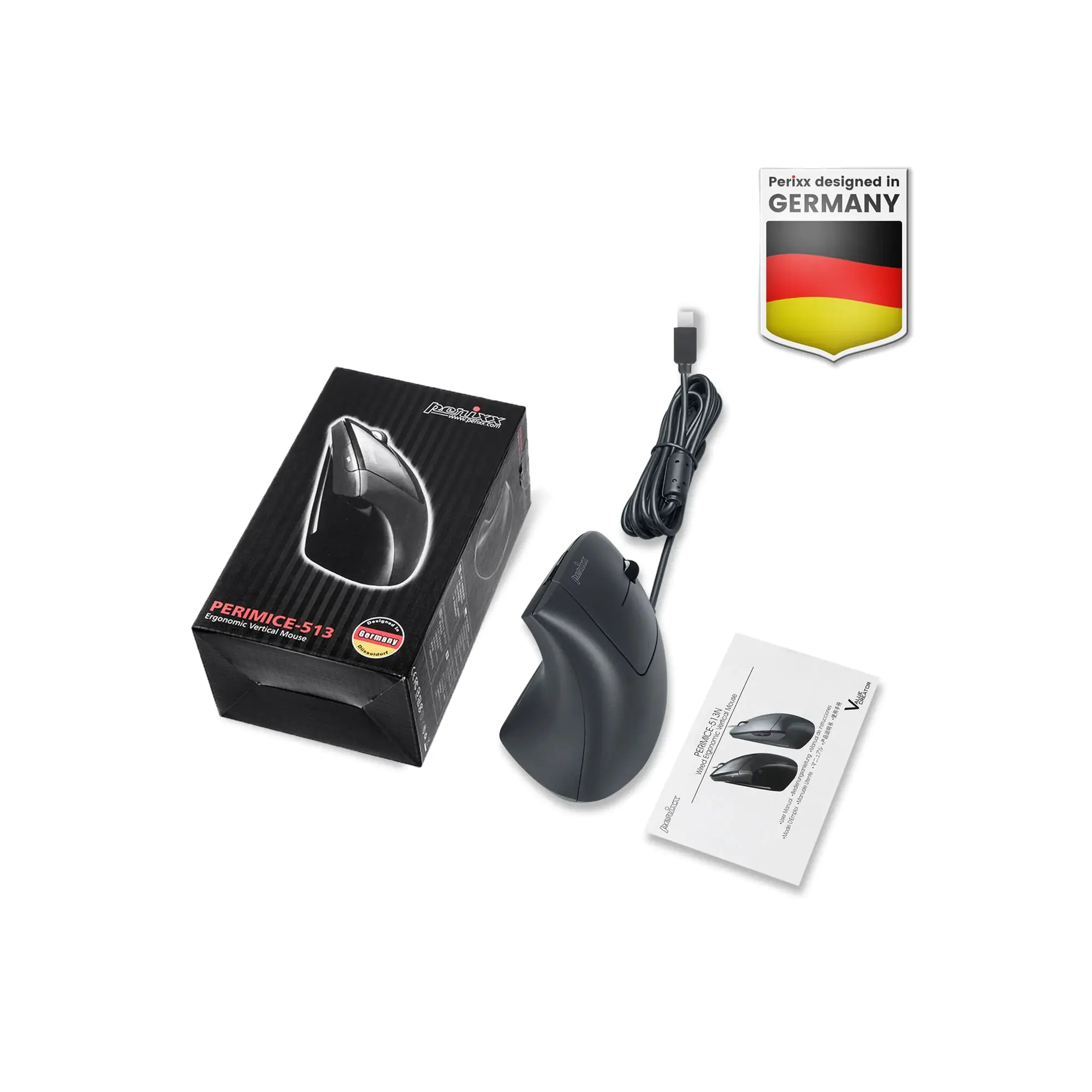 Perixx PERIMICE-513 C Vertikale Ergonomie-Maus USB-C schwarz Rechtshänder