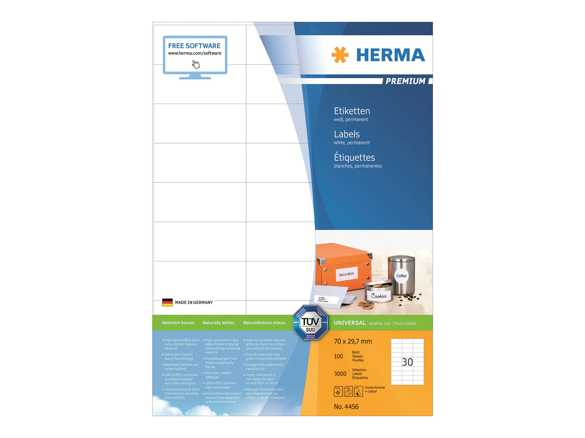 HERMA Etikett Premium 4456 70x29,7mm weiß 3.000 St./Pack.
