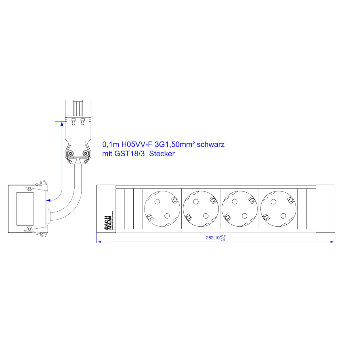 Bachmann POWER FRAME 4xCEE7/3916.054ALU 0 20m 3G1 5mm² sw GST18
