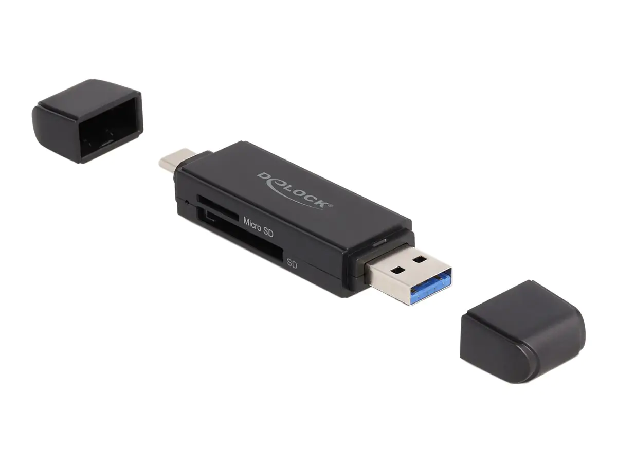 Delock - Kartenleser (SD, miniSD, RS-MMC, TransFlash, MMCmobile, microSD, MMCplus, MMCmicro, microSDHC, SDXC, microSDXC, MMC II, TurboSD, Turbo miniSD, MultiMediaCard Dual Voltage, RS-MMC Dual Voltage) - USB 3.2 Gen 1 / USB-C