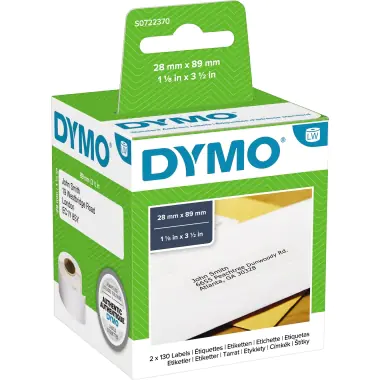 DYMO LabelWriter Address - Permanenter Klebstoff - weiß - Rolle (8,9 cm x 2,8 m) 260 Etikett(en) (2 Rolle(n) x 130) Adressetiketten - für DYMO LabelWriter 310, 315, 320, 330, 400, 450, 4XL, SE450, Wireless DYMO LabelWriter Address - Permanenter Klebstoff - weiß - Rolle (8,9 cm x 2,8 m) 260 Etikett(en) (2 Rolle(n) x 130) Adressetiketten - für DYMO LabelWriter 310, 315, 320, 330, 400, 450, 4XL, SE450, Wireless
