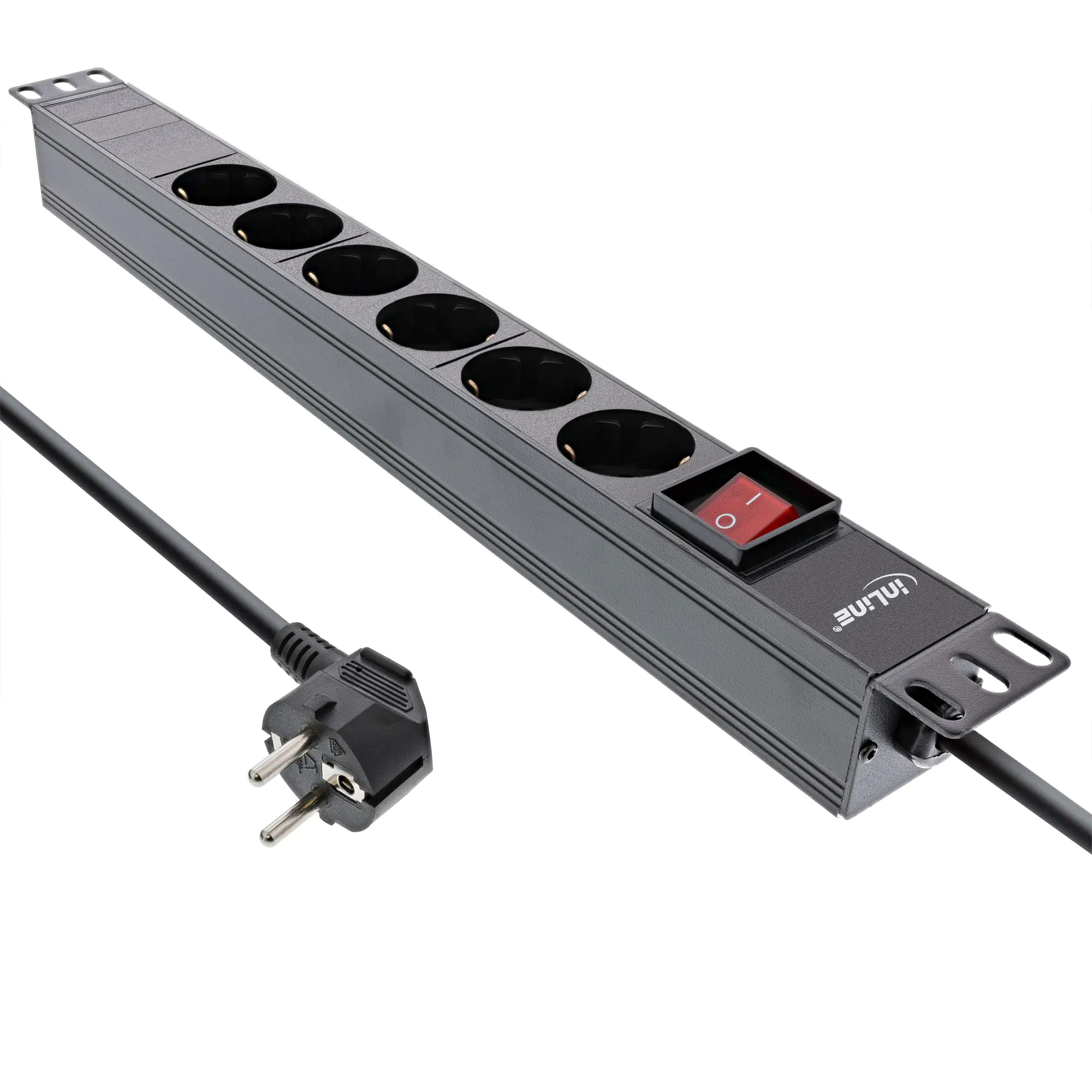 InLine 19" Steckdosenleiste - 6-fach Schutzkontakt - mit Schalter - 2m - schwarz 16415S