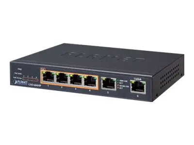 PLANET GSD-604HP - Switch - 4 x 10/100/1000 (PoE+) + 2 x 10/100/1000 (Uplink) - Desktop - PoE+ (55 W)