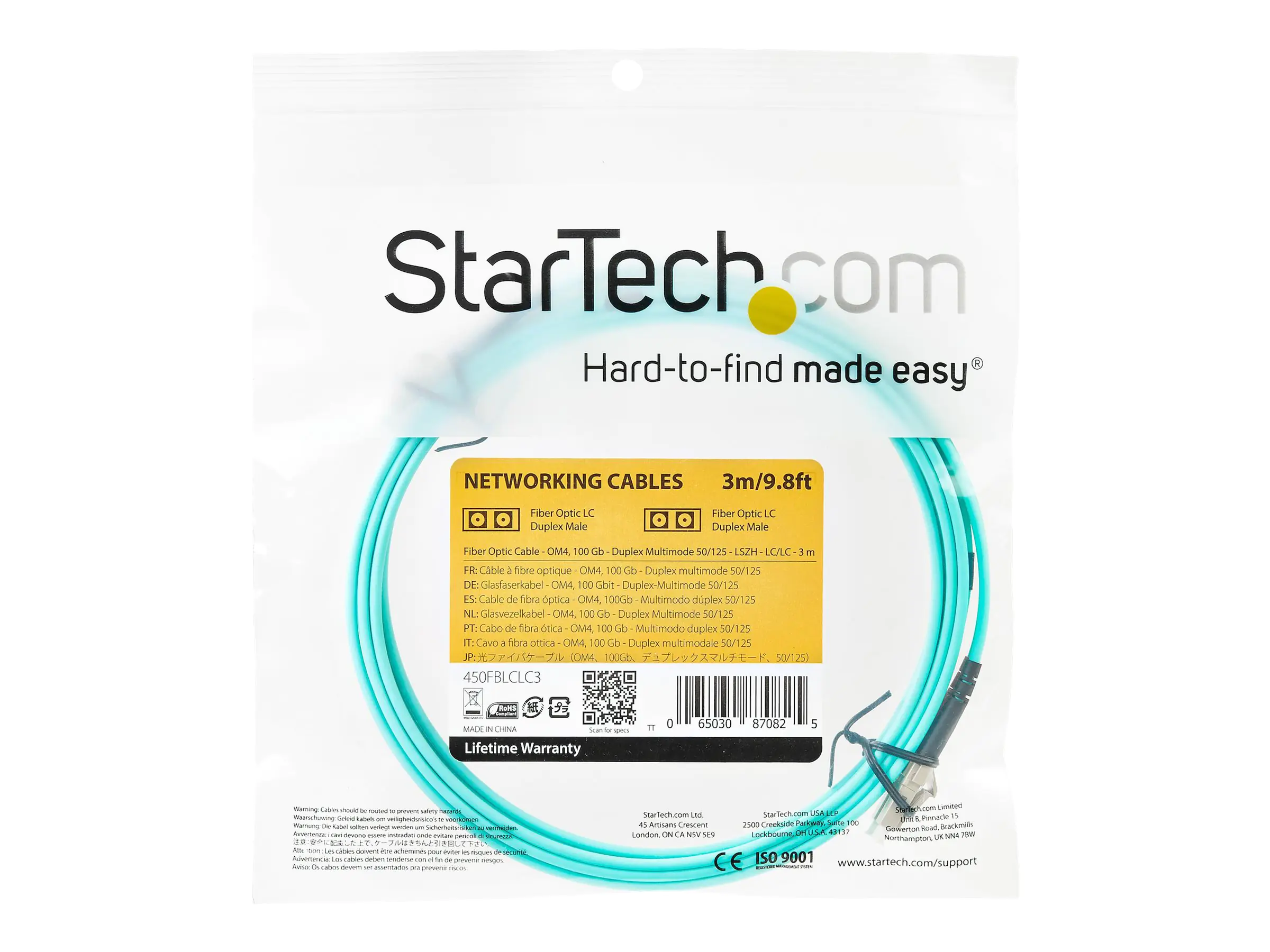 StarTech Aqua OM4 Duplex Multimode Fiber - 3m/ 9 ft - 100 Gb - 50/125 - OM4 Fiber - LC to LC Fiber Patch Cable (450FBLCLC3) - Netzwerkkabel - LC Multi-Mode (M) bis LC Multi-Mode (M) - 3 m - Glasfaser - Duplex - 50/125 Mikrometer - OM4 - Aquamarin