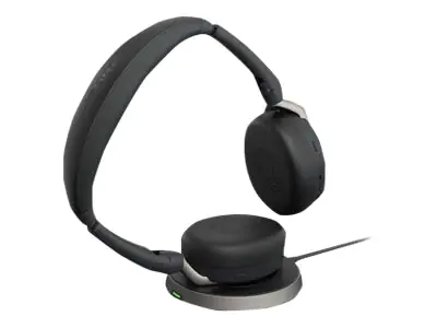 Jabra Evolve2 65 Flex UC Stereo - Headset - On-Ear - Bluetooth - kabellos - aktive Rauschunterdrückung - USB-C - Schwarz - mit kabelloses Ladepad - optimiert für UC