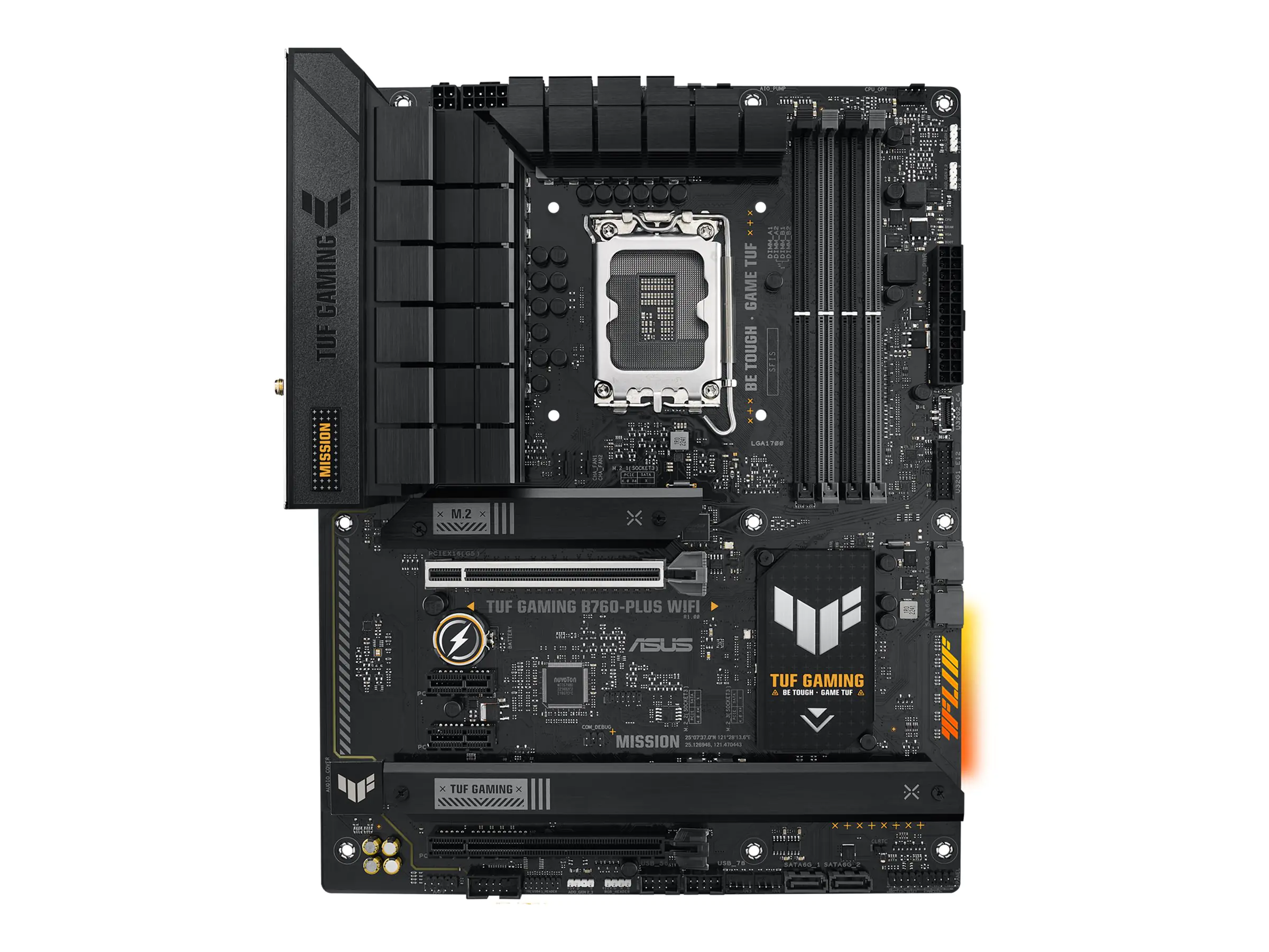 ASUS TUF GAMING B760-PLUS WIFI - Motherboard - ATX - LGA1700-Sockel - B760 Chipsatz - USB 3.2 Gen 1, USB 3.2 Gen 2, USB-C 3.2 Gen2, USB-C 3.2 Gen 2x2 - 2.5 Gigabit LAN, Wi-Fi 6, Bluetooth - Onboard-Grafik (CPU erforderlich) - HD Audio (8-Kanal)