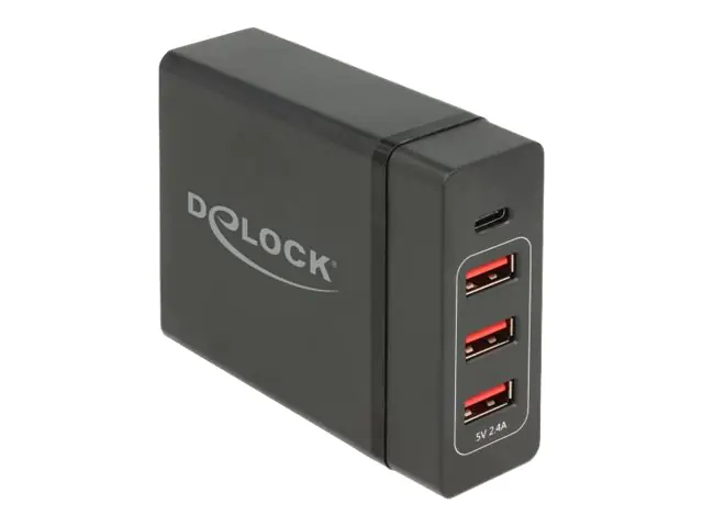 Delock USB Charger 1 x USB Type-C PD + 3 x USB Type-A 60 W - Netzteil - Wechselstrom 100-240 V - 60 Watt - Ausgangsanschlüsse: 4 - Schwarz
