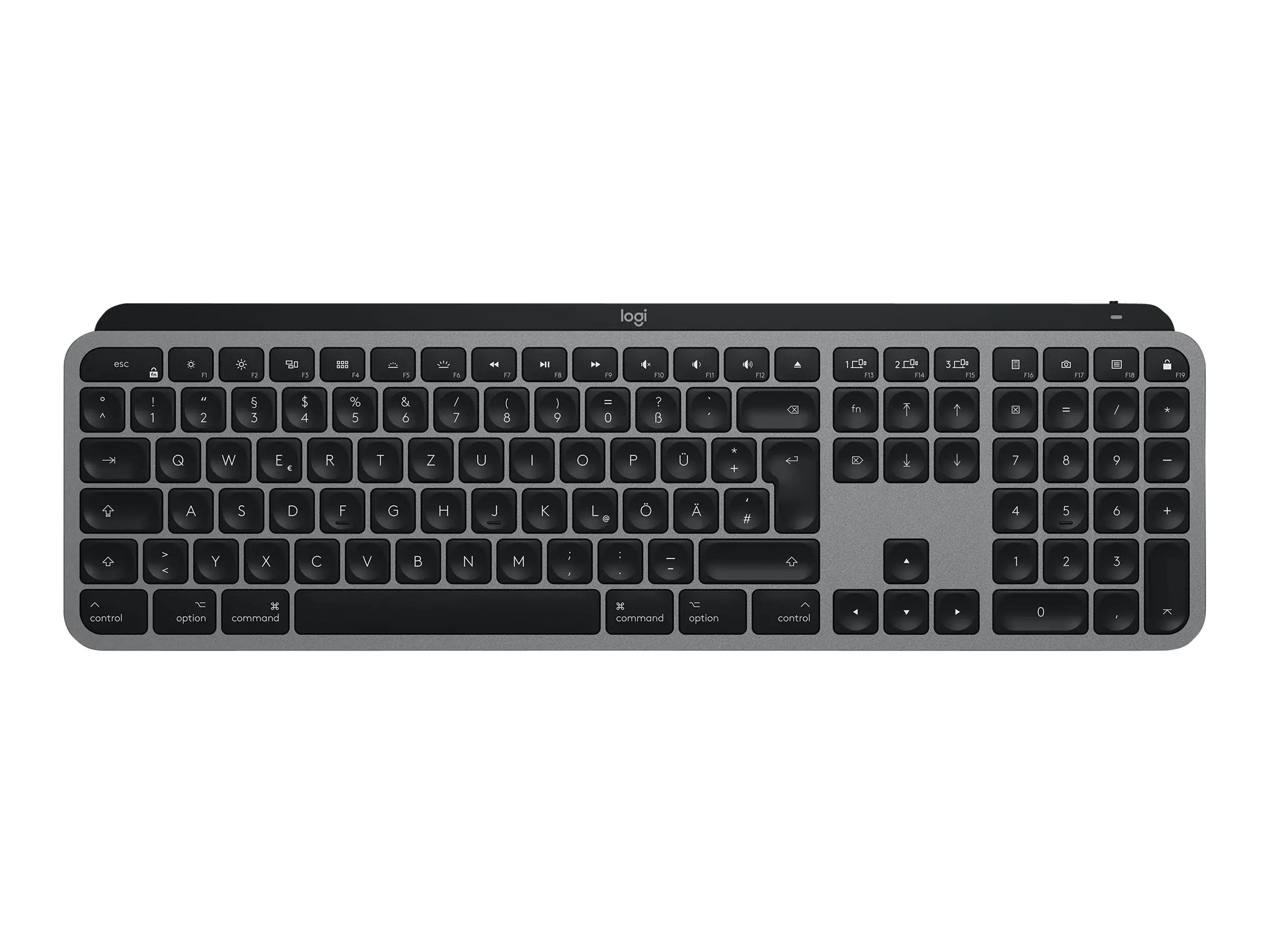 Logitech MX Keys für Mac - Tastatur - hinterleuchtet - kabellos - Bluetooth, 2.4 GHz - QWERTY - Spanisch - Space-grau